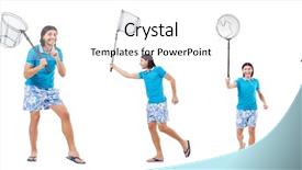  Presentation with insect - Theme enhanced with insect drawing - man with big catching net background and a cream colored foreground