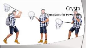  Presentation with high net worth - Presentation theme having insect drawing - man with catching net isolated background and a white colored foreground