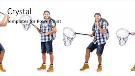  Presentation with net etiquette - Presentation featuring insect drawing - man with catching net isolated background and a white colored foreground