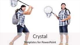  Presentation with monarch butterfly isolated on white - Theme having insect drawing - man with catching net isolated background and a white colored foreground