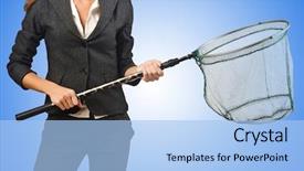  Presentation with white and black woman climbing ladders - Colorful PPT theme enhanced with insect drawing - woman with net isolated backdrop and a  colored foreground