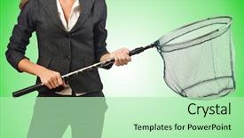  Presentation with insect - Colorful presentation design enhanced with insect drawing - woman with net isolated backdrop and a  colored foreground