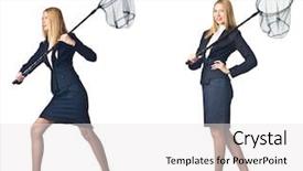  Presentation with net - Slide deck consisting of insect drawing - woman with net isolated background and a white colored foreground