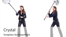  Presentation with net - Audience pleasing PPT theme consisting of insect drawing - woman with net isolated backdrop and a white colored foreground