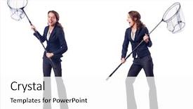  Presentation with white and black woman climbing ladders - Presentation consisting of insect drawing - woman with net isolated background and a  colored foreground