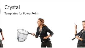  Presentation with net - Colorful theme enhanced with insect drawing - woman with net isolated backdrop and a  colored foreground