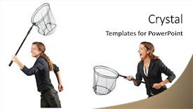  Presentation with net - Audience pleasing presentation consisting of insect drawing - woman with net isolated backdrop and a  colored foreground