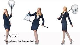  Presentation with net etiquette - Beautiful slide deck featuring insect drawing - woman with net isolated backdrop and a  colored foreground