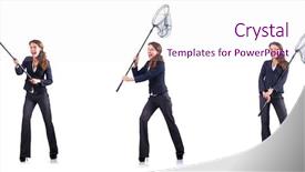  Presentation with white and black woman climbing ladders - PPT theme consisting of insect drawing - woman with net isolated background and a lemonade colored foreground