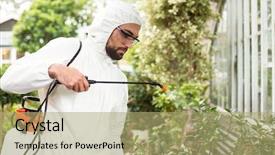  Presentation with agriculture pesticides - Amazing PPT layouts having insecticide equipment agriculture - male scientist in clean suit backdrop and a mint green colored foreground