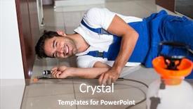  Presentation with agriculture farm machinery spraying insecticide - PPT theme consisting of insecticide under cabinets at home background and a coral colored foreground