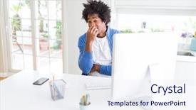  Presentation with working - Presentation theme having insecure manager - african american man working using background and a sky blue colored foreground