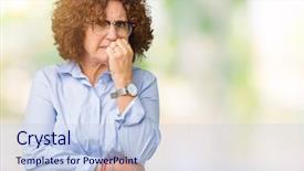  Presentation with businees - PPT theme with insecure manager - beautiful middle ager senior businees background and a  colored foreground