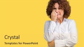  Presentation with businees - PPT theme with insecure manager - beautiful middle ager senior businees background and a  colored foreground