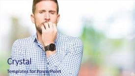  Presentation with blue business proposal - PPT theme having insecure manager - handsome business man with blue background and a sky blue colored foreground