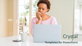  Presentation with african american women in computer - Cool new theme with insecure manager - young african american woman working backdrop and a sky blue colored foreground