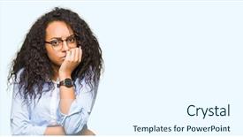  Presentation with curly hair - Slide deck consisting of insecure manager - young beautiful business girl background and a sky blue colored foreground