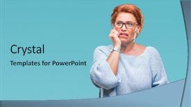  Presentation with anxiety and stress - Presentation design consisting of insecurities - atrractive senior caucasian redhead woman background and a light blue colored foreground