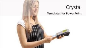 Presentation with terminal - Presentation theme featuring insert - waitress inserting a credit card background and a white colored foreground