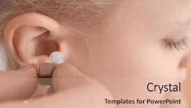  Presentation with hearing aid - PPT layouts with insert - woman inserting hearing aid background and a coral colored foreground