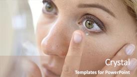  Presentation with woman - Audience pleasing PPT theme consisting of insert - woman putting lenses backdrop and a coral colored foreground