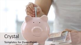  Presentation with piggy bank - Presentation design having insert - young man inserting money background and a soft green colored foreground