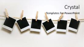  Presentation with old film - PPT theme enhanced with old film blanks hanging on a rope held by clothespins background and a sky blue colored foreground