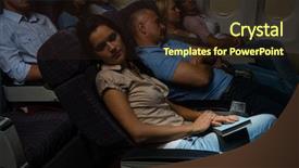  Presentation with passengers - Slide set with inside airplane - flight passengers sleeping plane cabin background and a wine colored foreground