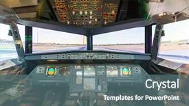  Presentation with airplane pilot - Amazing PPT theme having inside airplane pilot cabin backdrop and a ocean colored foreground