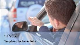  Presentation with traffic jam - Presentation theme consisting of inside car in traffic jam background and a light blue colored foreground