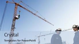  Presentation with construction cranes - Audience pleasing presentation theme consisting of inside construction plant mobile crane backdrop and a light blue colored foreground