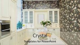  Presentation with kitchen furniture - PPT theme with inside decoration - modern kitchen interior and furniture background and a  colored foreground