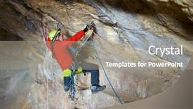  Presentation with forest cave - Slide deck with inside earth - speleologist performing rope maneuvers background and a gray colored foreground