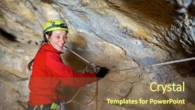  Presentation with forest cave - Audience pleasing slide deck consisting of inside earth - speleologist performing rope maneuvers backdrop and a tawny brown colored foreground