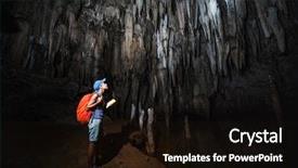  Presentation with cave - Audience pleasing presentation theme consisting of inside earth - young woman explores cave backdrop and a wine colored foreground