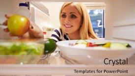  Presentation with food contaminants - Slides having inside fridge full of food background and a coral colored foreground