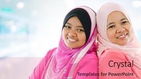  Presentation with muslim women - Colorful presentation design enhanced with inside house two southeast asia backdrop and a  colored foreground