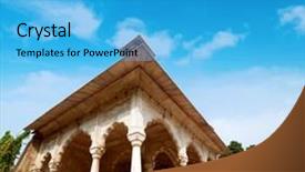  Presentation with india fort - Audience pleasing presentation theme consisting of inside lal qila - red fort backdrop and a cyan colored foreground