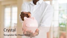  Presentation with hands saving - Presentation consisting of inside piggy bank saving money background and a soft green colored foreground