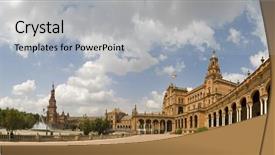  Presentation with espana - Beautiful slide deck featuring inside plaza espana sevilla pano spain backdrop and a light gray colored foreground