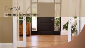  Presentation with closed - PPT layouts enhanced with insides-of-a-house-hallway background and a coral colored foreground