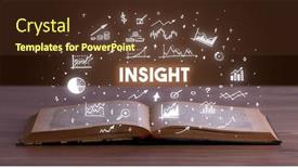  Presentation with business book - Beautiful slide set featuring insight inscription coming out from an open book business concept backdrop and a tawny brown colored foreground