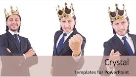  Presentation with crown - Presentation theme having insignia - businessman with crown isolated background and a soft green colored foreground