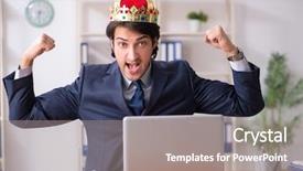  Presentation with office king - Presentation theme featuring insignia - young king businessman working background and a gray colored foreground