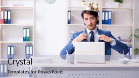  Presentation with office king - Amazing slide set having insignia - young king businessman working backdrop and a  colored foreground
