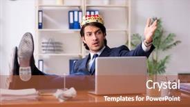  Presentation with office king - Colorful slide set enhanced with insignia - young king businessman working backdrop and a red colored foreground