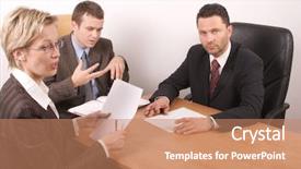  Presentation with contract - Slide deck having business people preparing contract background and a coral colored foreground