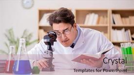  Presentation with animal testing scientist doing experiment - Presentation consisting of inspect educate - scientist doctor doing experiments background and a coral colored foreground