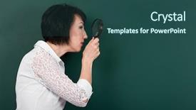  Presentation with magnifying glass - Cool new theme with inspect educate - woman looks through a magnifying backdrop and a  colored foreground