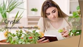  Presentation with plants - Amazing presentation having inspect educate - young female gardener with plants backdrop and a coral colored foreground